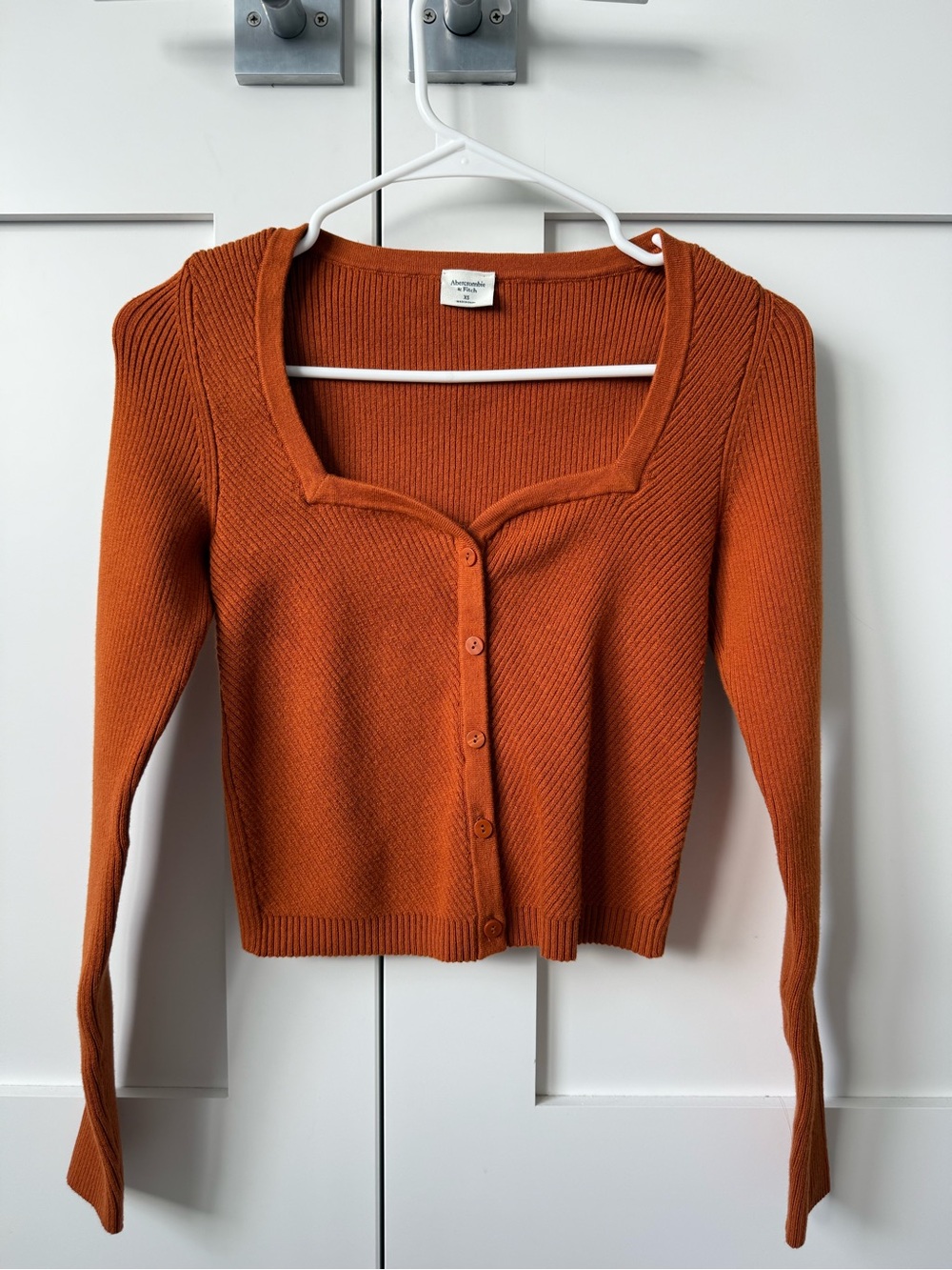 Abercrombie & Fitch Burnt Orange Square-Neck Button Cardigan